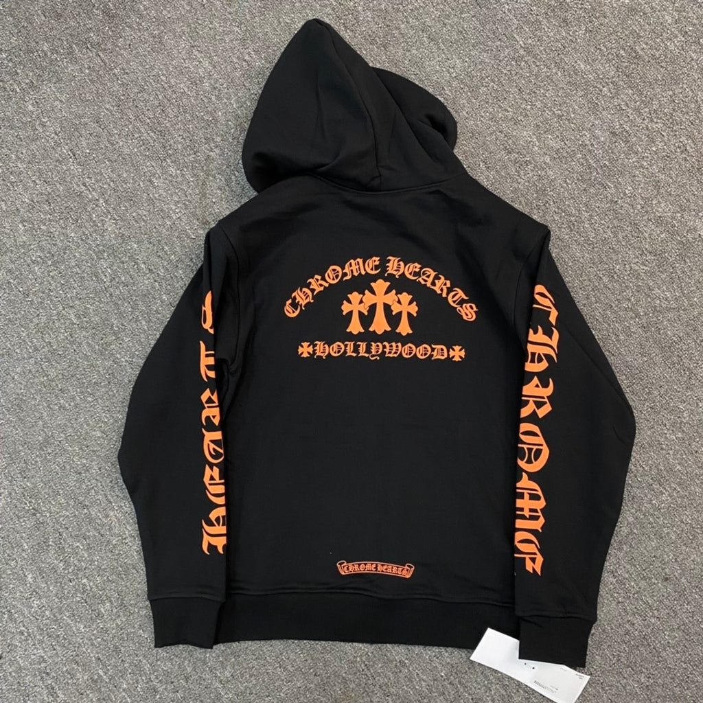 Chrome Hearts Men's Spring & Fall Black Logo Print Zipper Long Sleeve Hooded Sweatshirt Jacket #73124