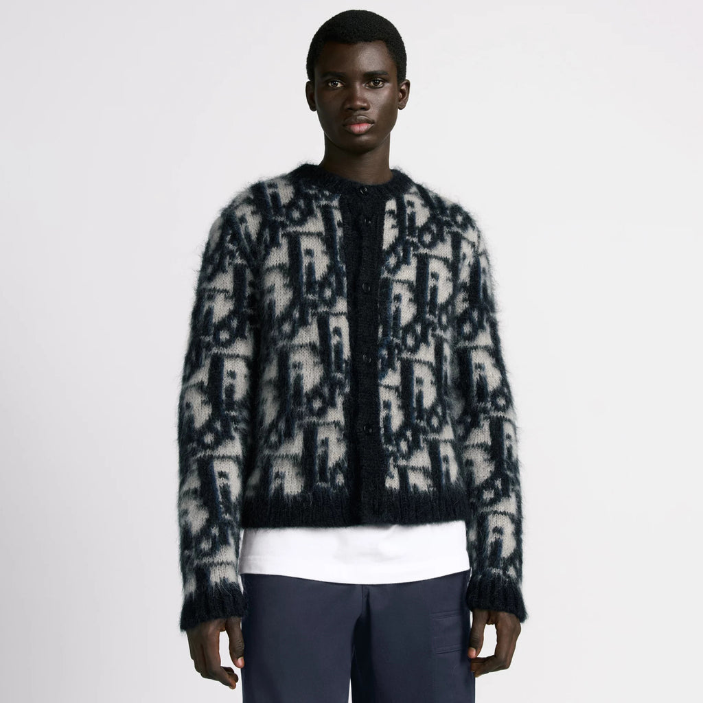 Dior Men's Spring And Fall Letters Full Print Round Neck Mohair Single Breasted Long Sleeve Knit Jacket #75119