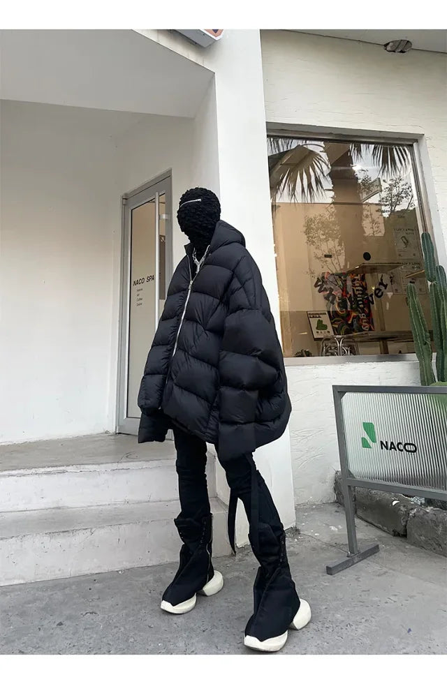 Rick Owens Men's Winter Diablo Style Solid Color Bat Sleeve Loose Hooded Long Sleeve Puffer Down Jacket Ngvp #8833
