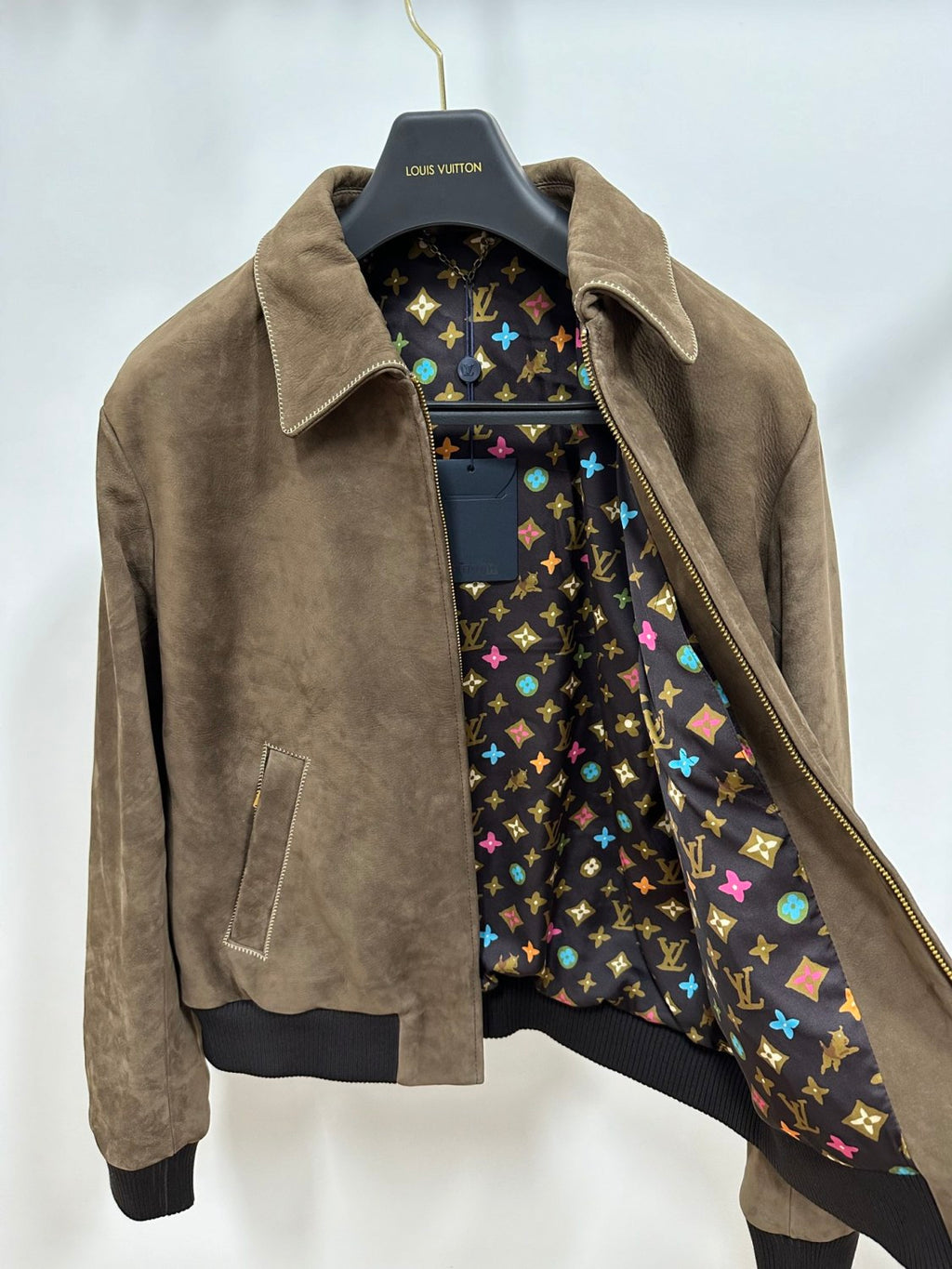 Louis Vuitton Men's Fall and WinterBrown Letter Zipper Lapel Cowhide LeatherCasual Pilot Long Sleeve Jacket #74398