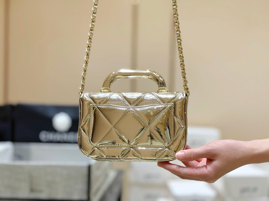 Chanel Small Clutch With Chain Mirror Calfskin Metal #375531