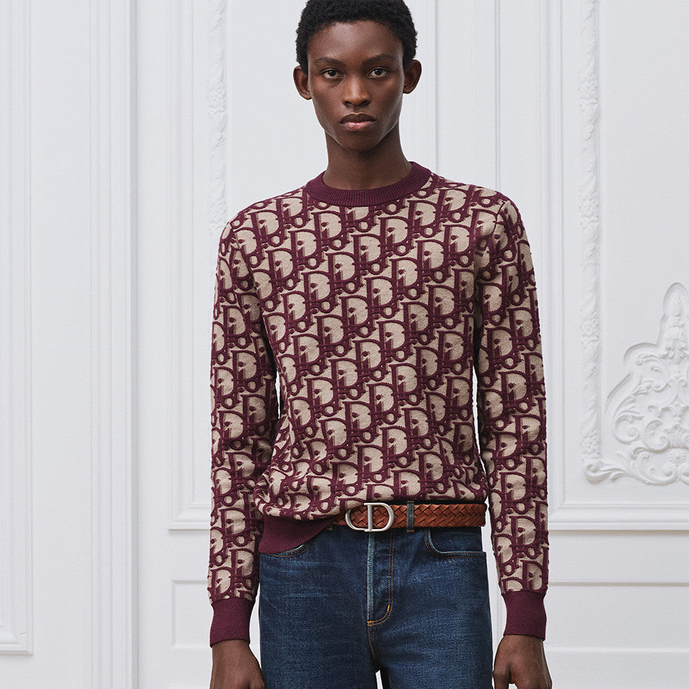 DIOR Dior Oblique Sweater Blue Cotton Wool Silk Blend Jacquard #377022