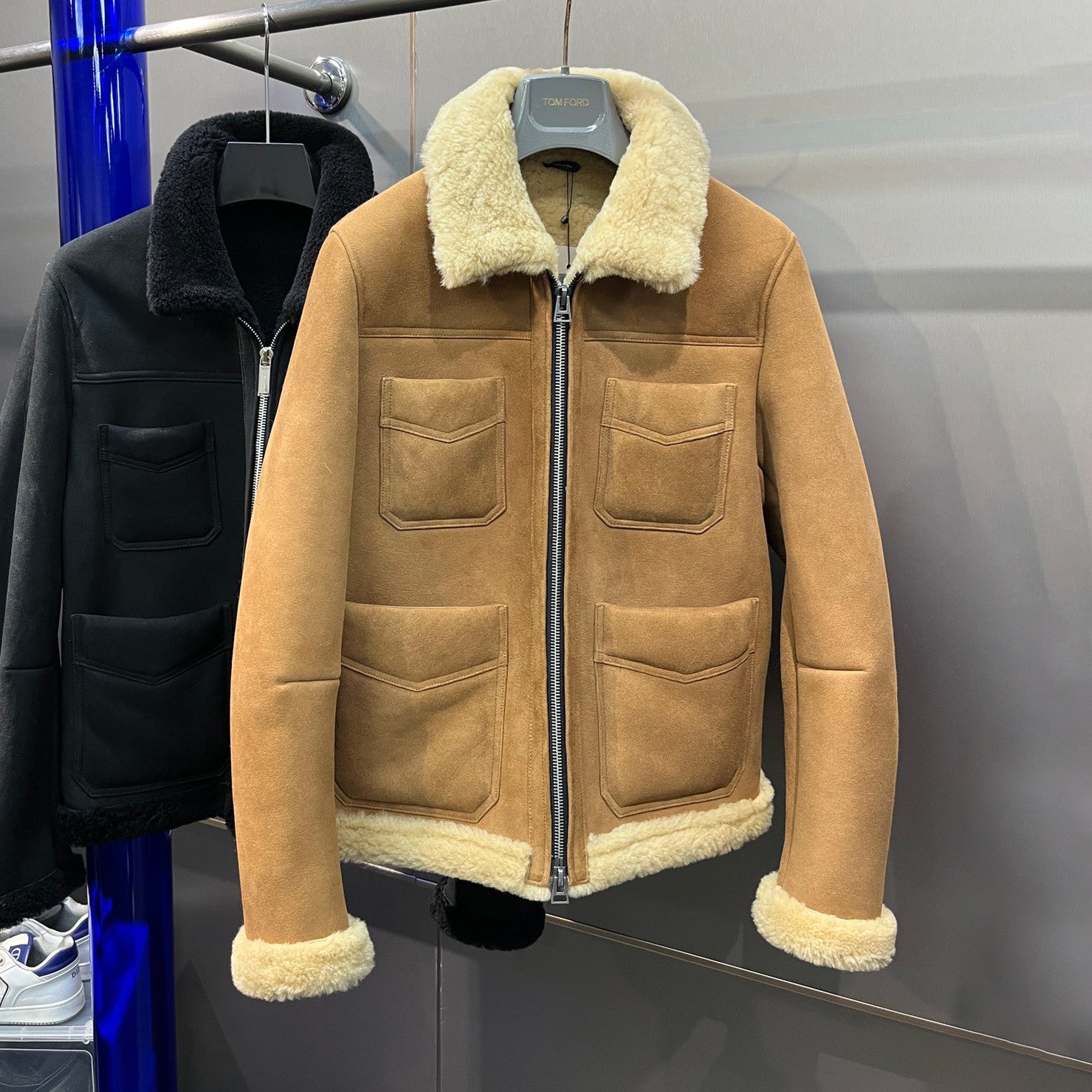 Tom Ford Men's and Women's  Winter Fashion Casual Lapel Zipper Classic Four-Pocket Leather and Fleece Hybrid Jacket #78814