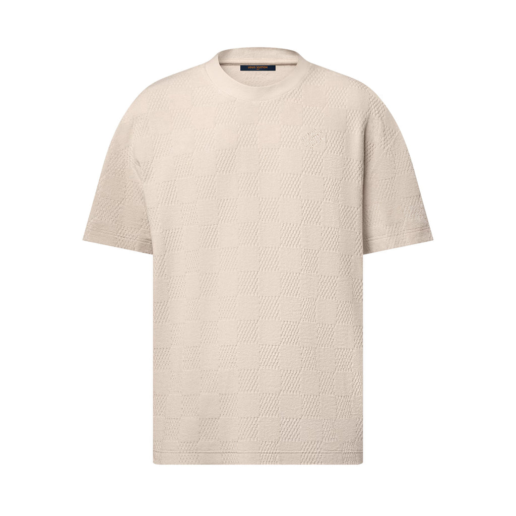 Louis Vuitton Men's Summer Solid Color Checkered Print Terry Fabric Crew Neck Short Sleeve T-Shirt #77881