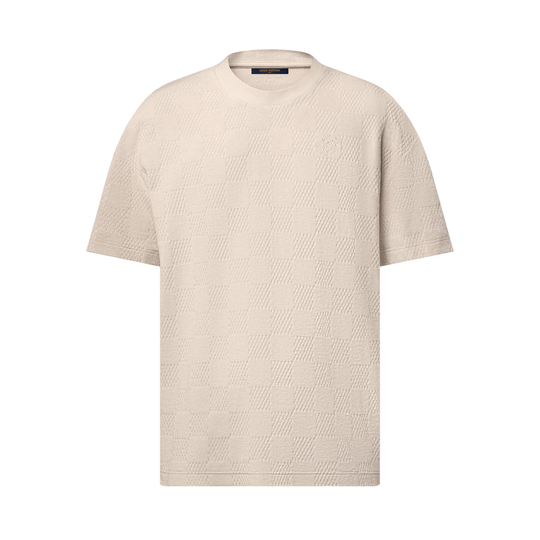 Louis Vuitton Men's Summer Solid Color Checkered Print Terry Fabric Crew Neck Short Sleeve T-Shirt #77881