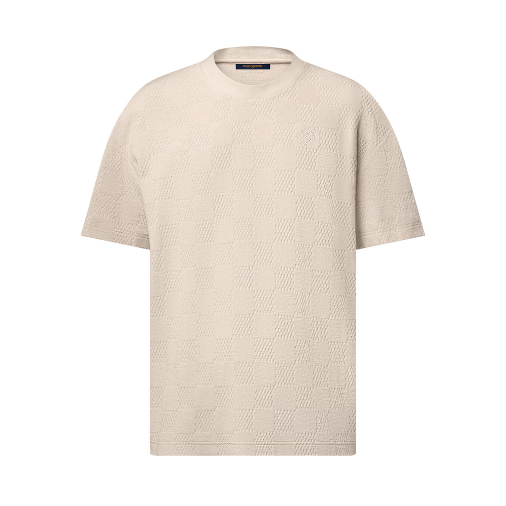 Louis Vuitton Men's Summer Solid Color Checkered Print Terry Fabric Crew Neck Short Sleeve T-Shirt #77881