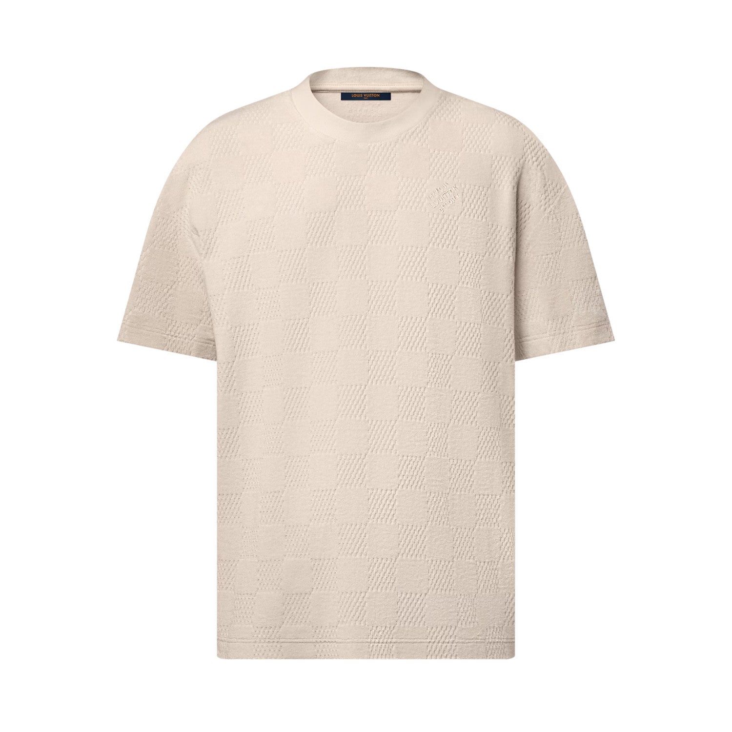 Louis Vuitton Men's Summer Solid Color Checkered Print Terry Fabric Crew Neck Short Sleeve T-Shirt #77881