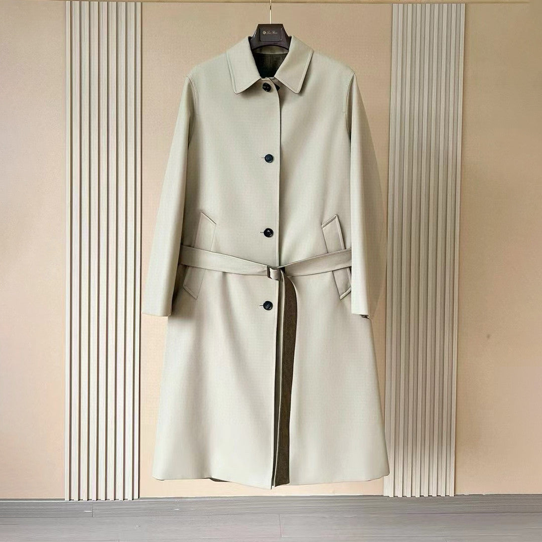 Loro Piana Men's Reversible Double-Faced Coat with Belt. Single-Button Lapel. Long Fit Jacket Ngvp #2336