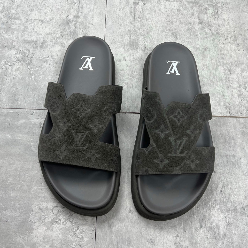 Louis Vuitton Men's Summer Solid Color Classic Fashion Casual Logo Print Slippers Round Toe Flat Mule Shoes #78169