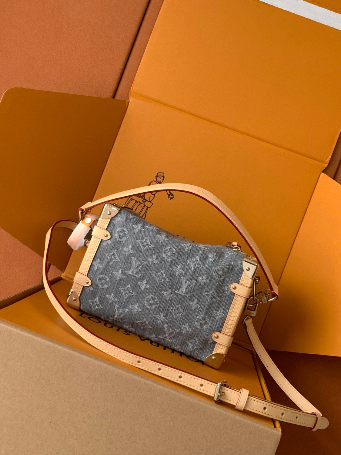 Louis Vuitton Side Trunk Women's Letter Print Metal Buckle Cotton Crossbody Bag Shoulder Bags Handbag #77847