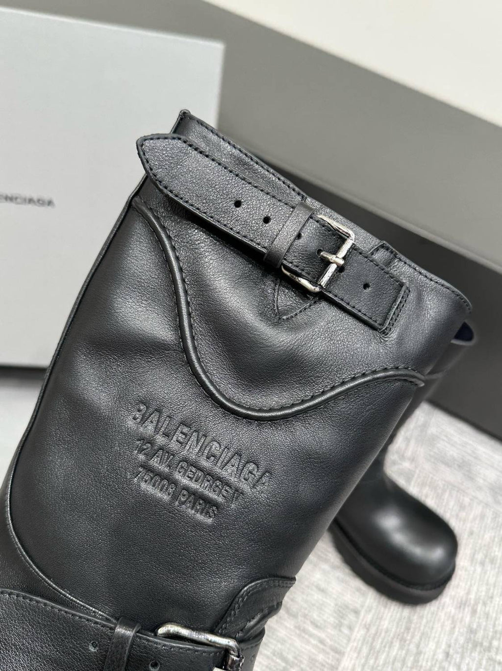 Balenciaga Women's Four Seasons Solid Color Grained Cowhide Tall Martin Boots Shoes #76679