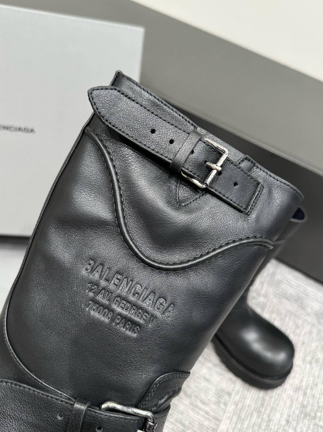 Balenciaga Women's Four Seasons Solid Color Grained Cowhide Tall Martin Boots Shoes #76679