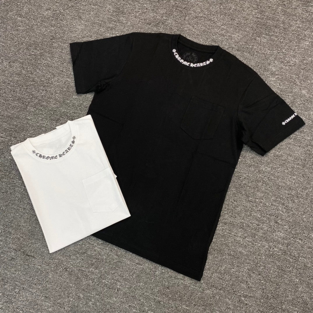 Chrome Hearts Men's and Women's Summer Neckline Sanskrit Letter Round Neck Cotton Short Sleeve T-shirt #72329