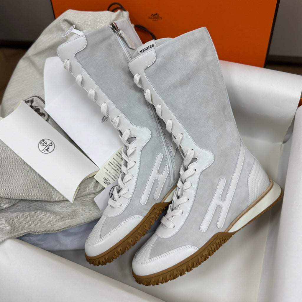 Hermes Lace Up Women's Spring/Fall Fashion Casual Round Toe Lace Up Suede High Top Flat Sneakers Shoe #79377