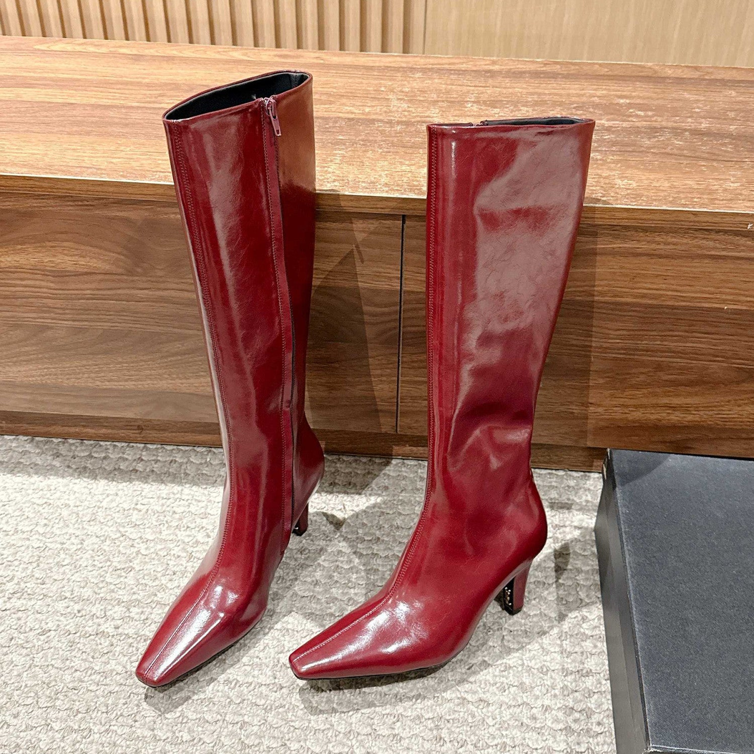 SAINT LAURENT Women's Pointed Cat Heel Long Short Red Black Boots Fashion Temperament Elegant Sexy Zipper Short Boots Shoes Ngvp #2185