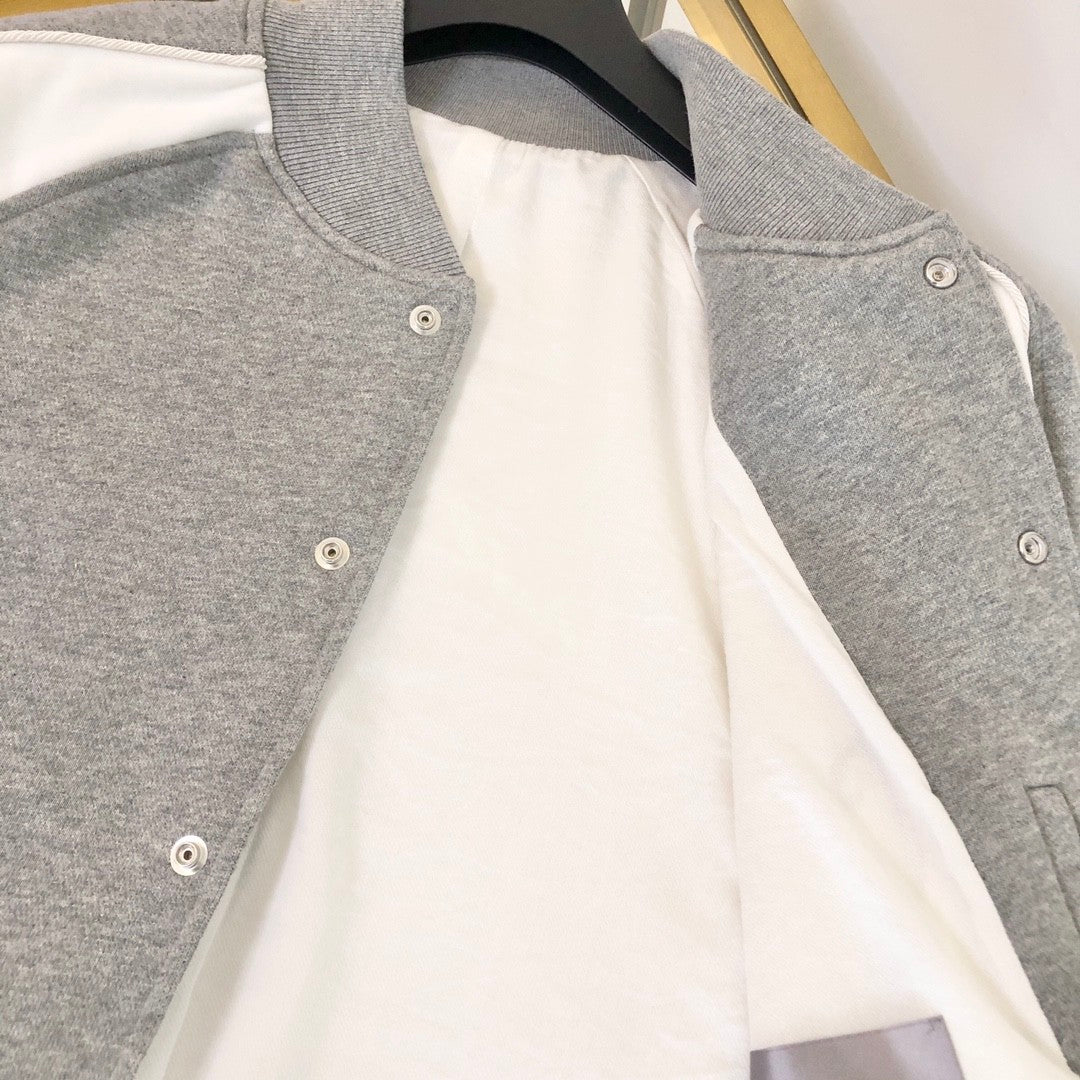Dior Men's Fall And Winter Embroidery Pattern Single Breasted Round Neck Gray Cotton Long Sleeved Jacket #72232