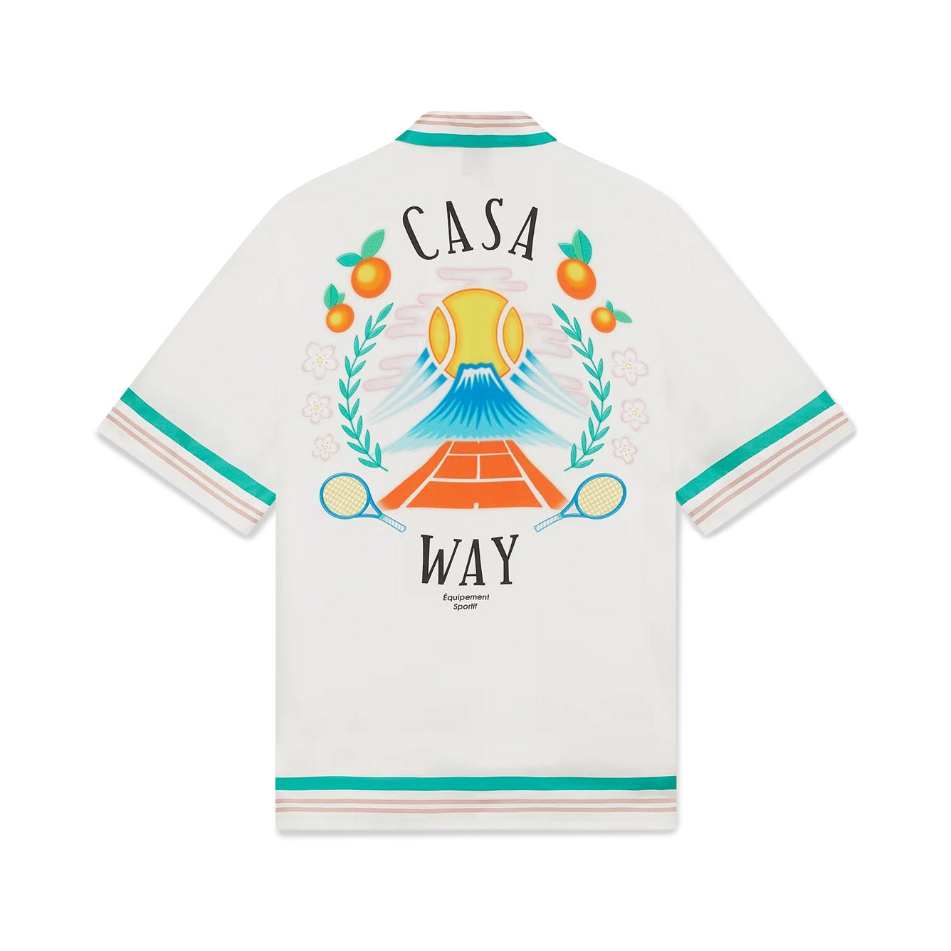 Casablanca Men's And Women's Summer Fashion Casual Cherry Blossom Pattern Silk Striped Collared Short Sleeved Shirt And Elastic Striped Shorts Set #78235