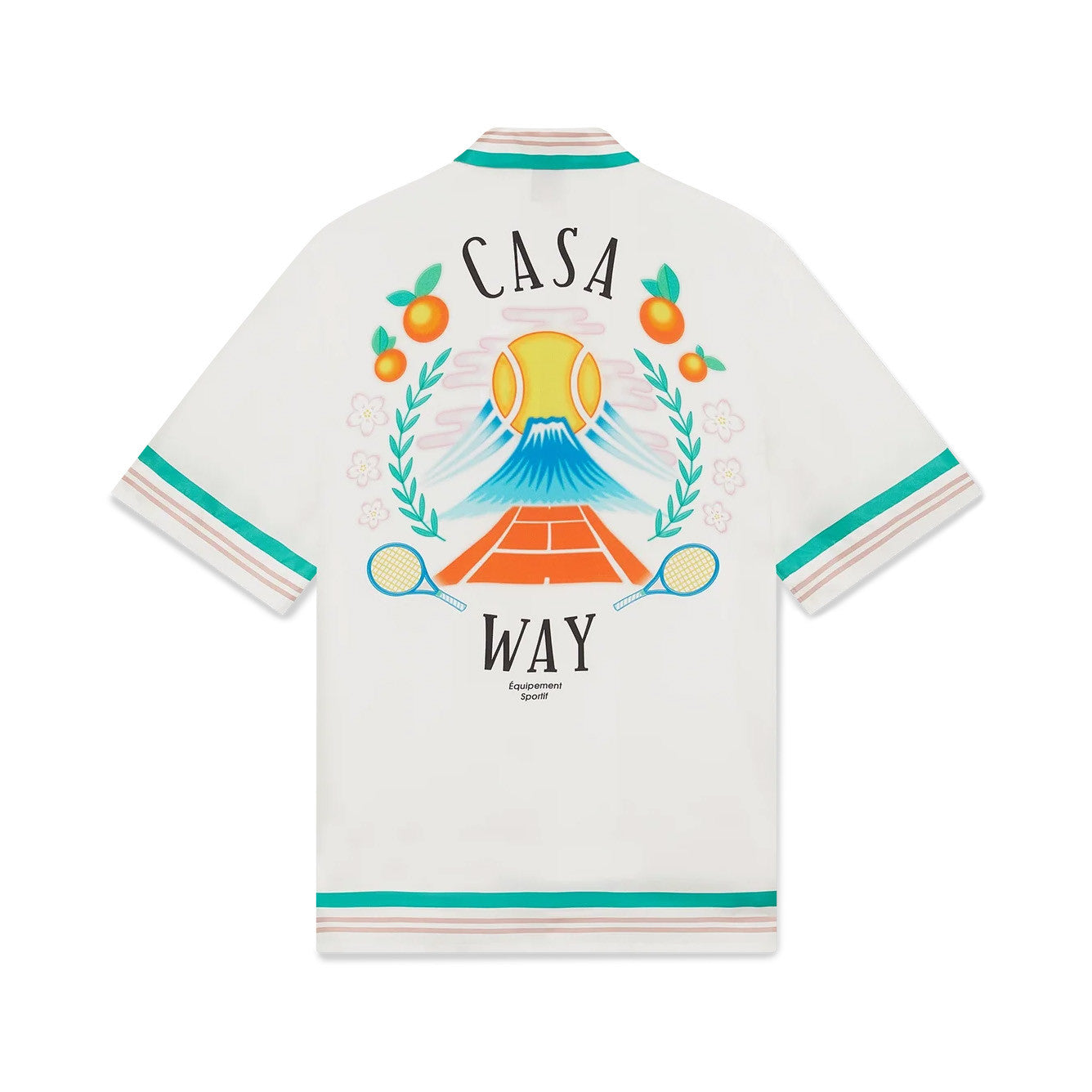 Casablanca Men's And Women's Summer Fashion Casual Cherry Blossom Pattern Silk Striped Collared Short Sleeved Shirt And Elastic Striped Shorts Set #78235
