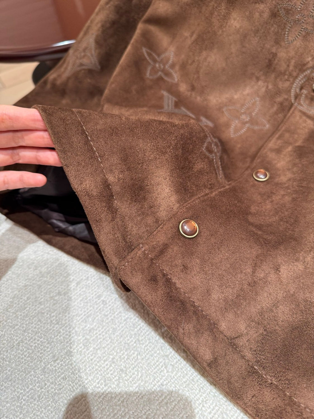 LOUIS VUITTON Monogram Embroidered Suede Overshirt #376523