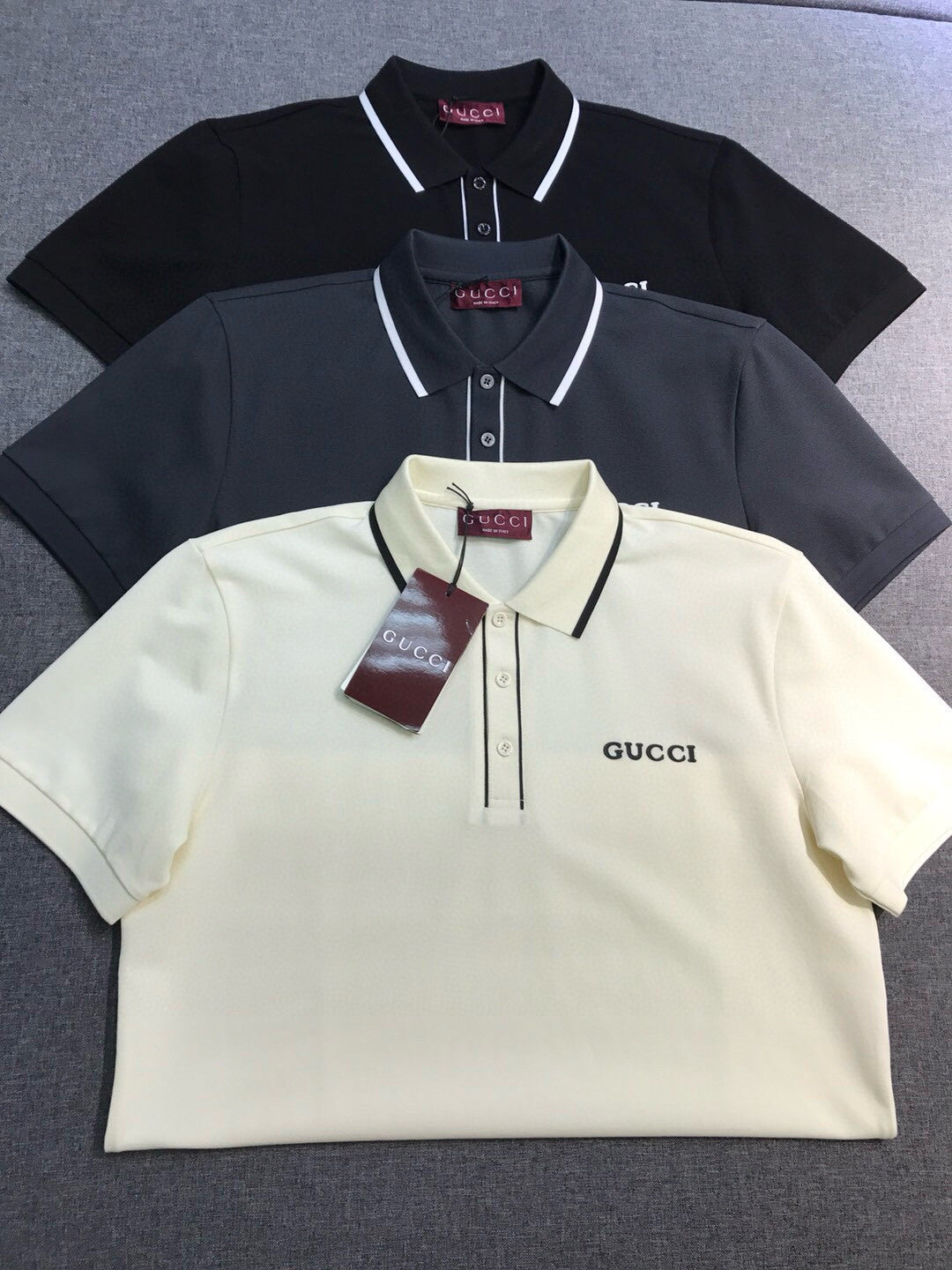 Gucci Men's Summer Solid Colour Logo Printed Stripe Polo Neck Short Sleeve T-Shirt #76733