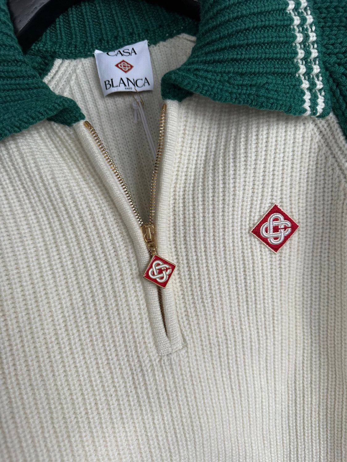 Casablanca Men's And Women's Spring/fall Fashion Casual Collared Half-zip Logo Wool Knit Sweater #78495
