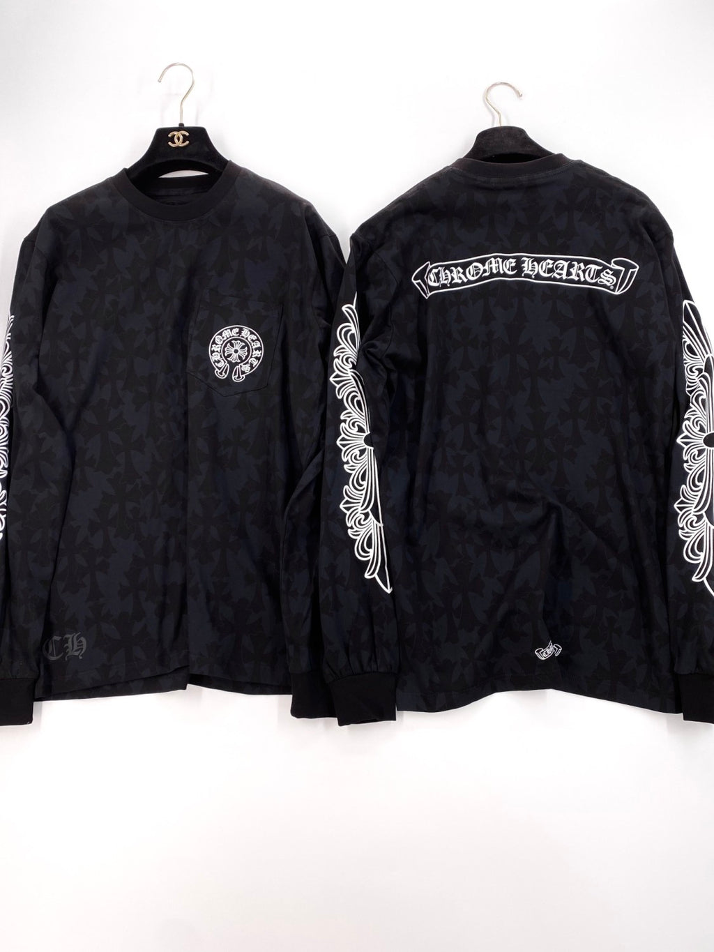 Chrome Hearts Men's Summer Black Logo Print Round Neck Straight Long Sleeve T-Shirt #99845