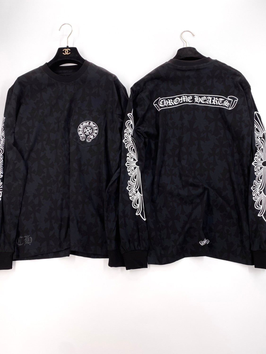 Chrome Hearts Men's Summer Black Logo Print Round Neck Straight Long Sleeve T-Shirt #99845