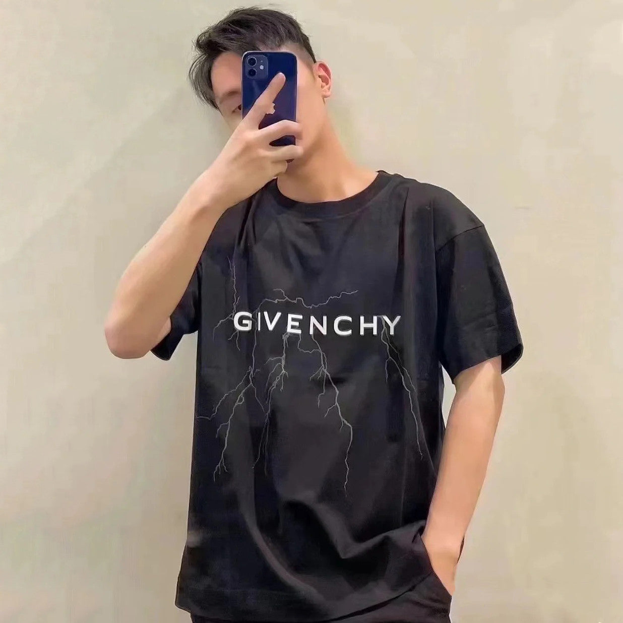 Givenchy Men's Summer Lightning Graphic Printed Solid Colour Round Neck Cotton Short Sleeve T-Shirt #97883