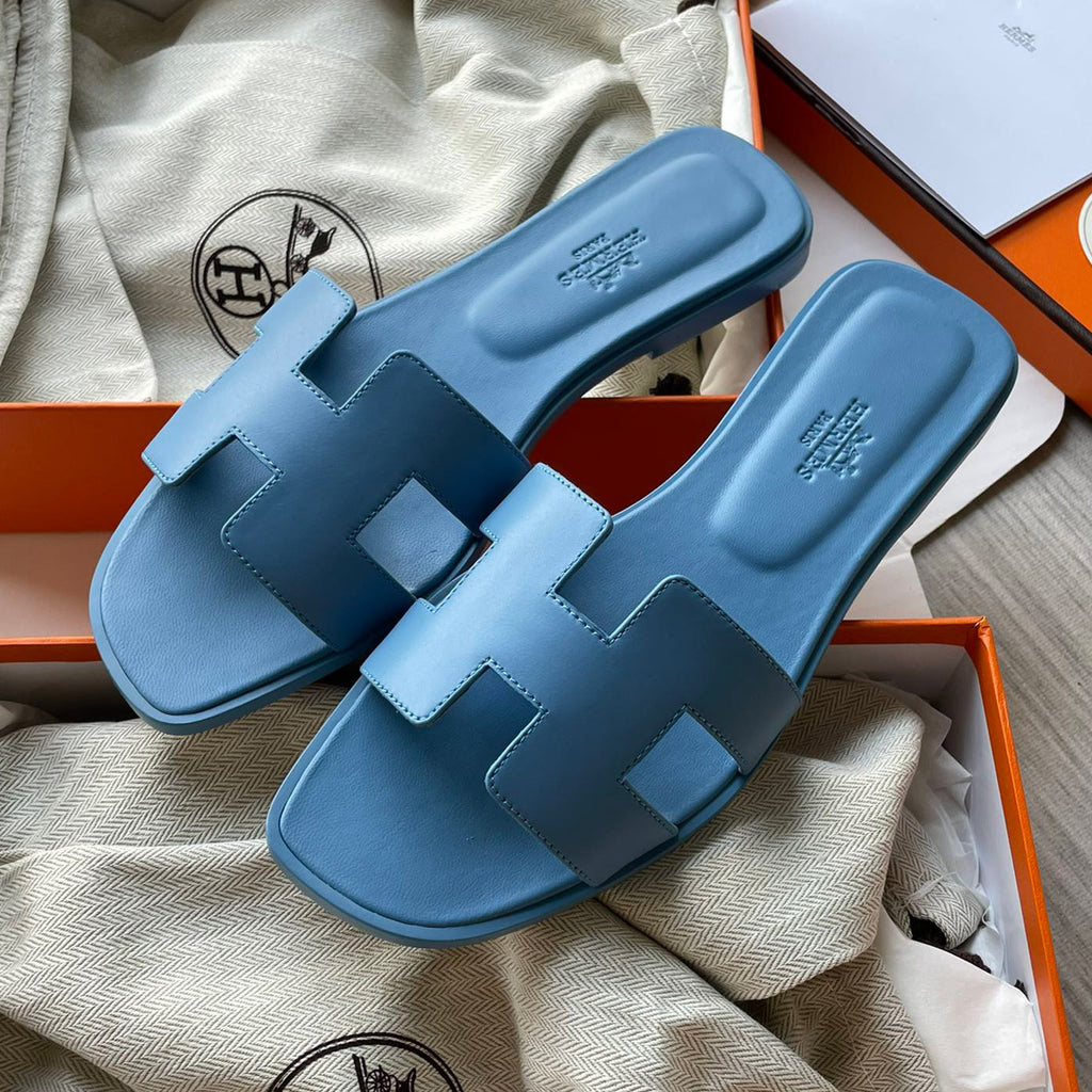 Hermes Oran Sandal Women's Summer Fashion Casual Solid Color Leather Slip On Sandals  Mid Heel And Flat Shoes #78338