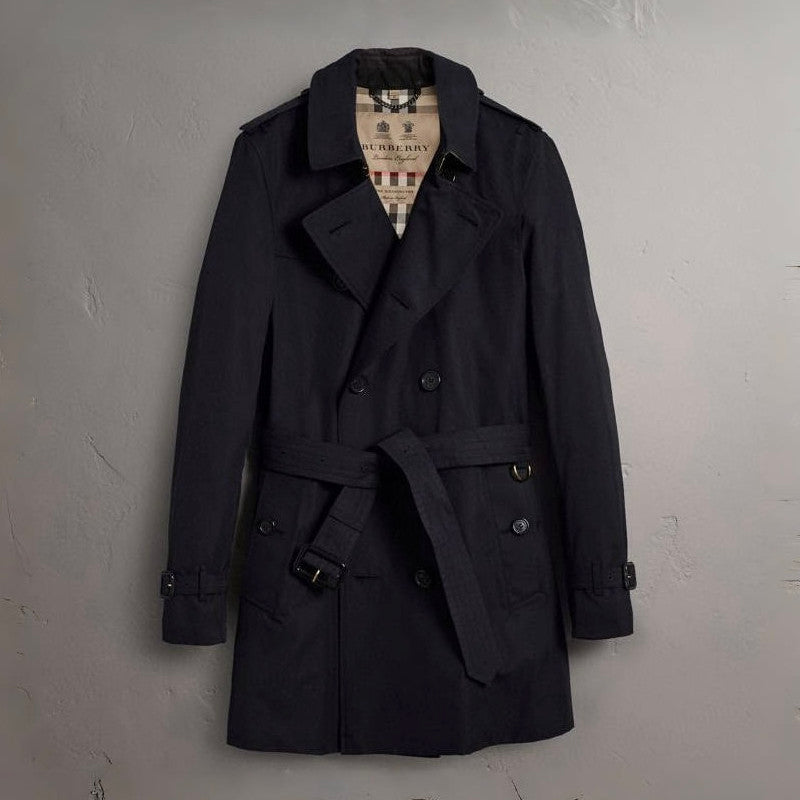 Burberry Men's Spring and Autumn Solid Color Double Breasted Mid-Length Waist Trench Coat Jacket #72856