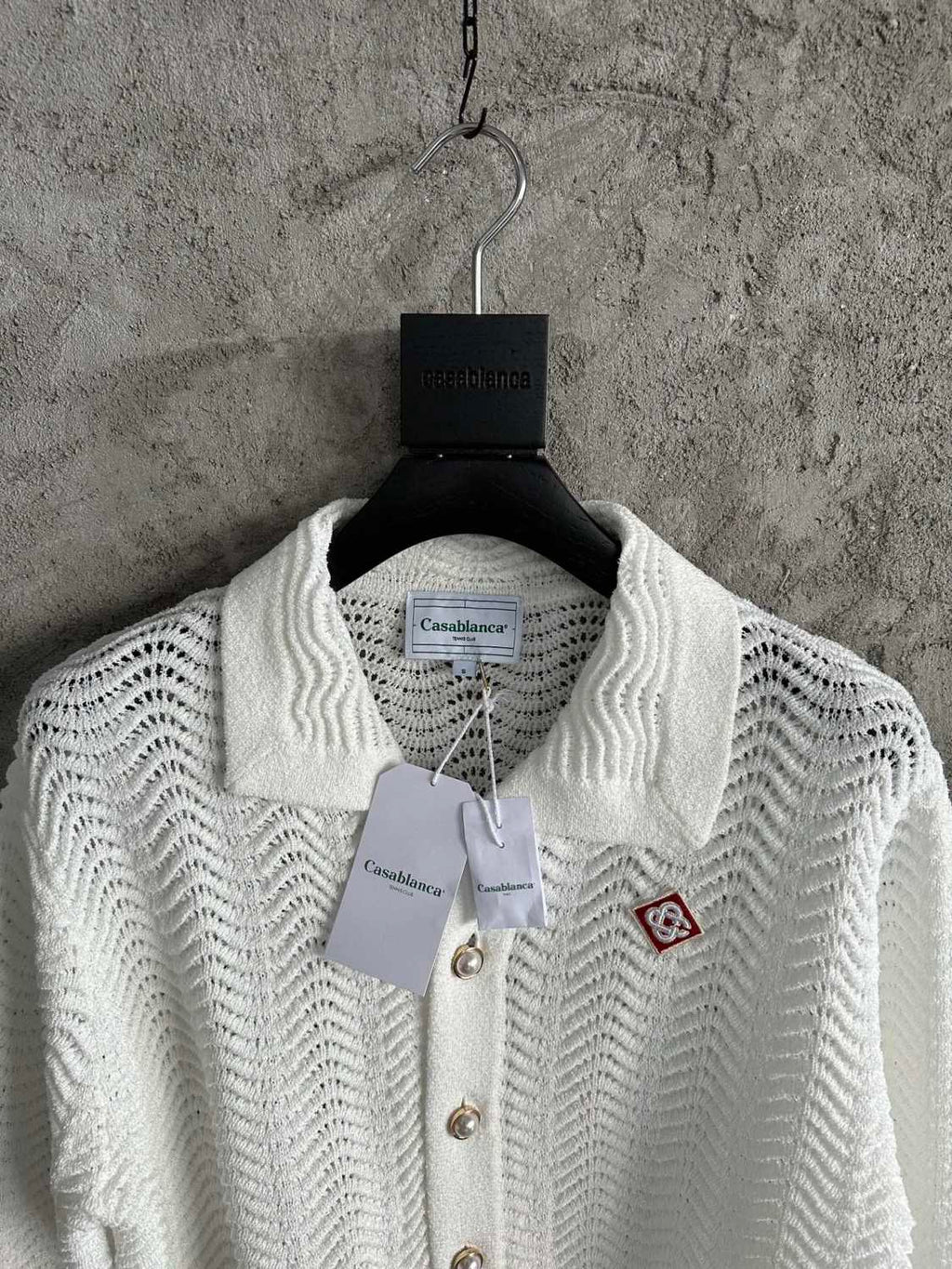 Casablanca Men's Summer White Lapel Single Breasted Skeleton Long Sleeve Knit Jacket #72868