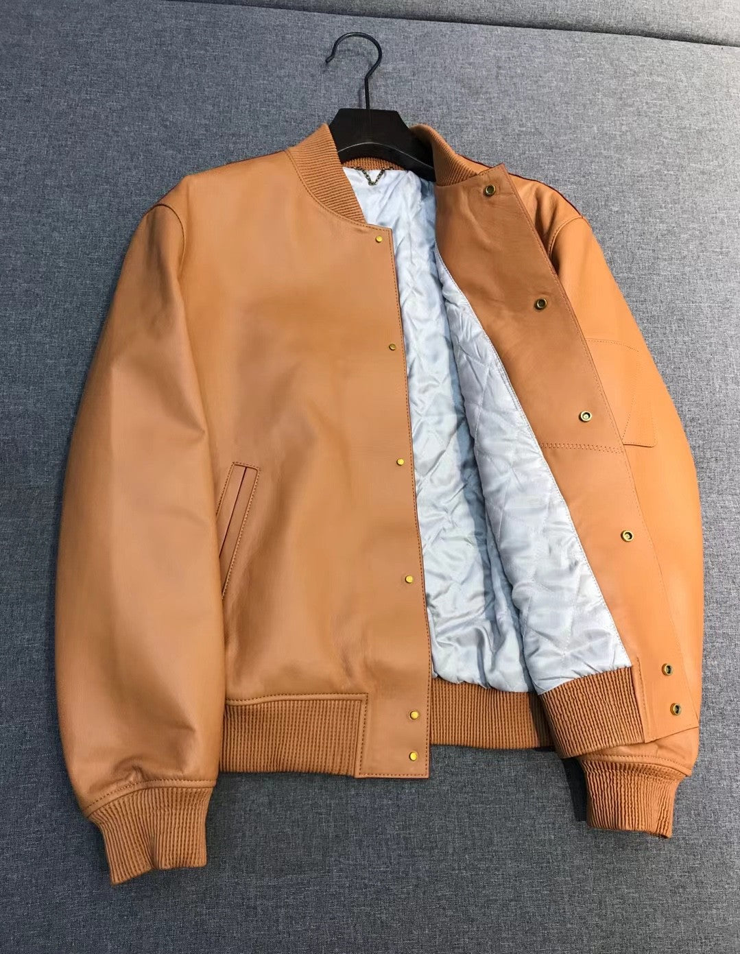 Louis Vuitton Natural Leather Baseball Jacket Stand Collar Loose Casual Long Sleeve Jacket #332626