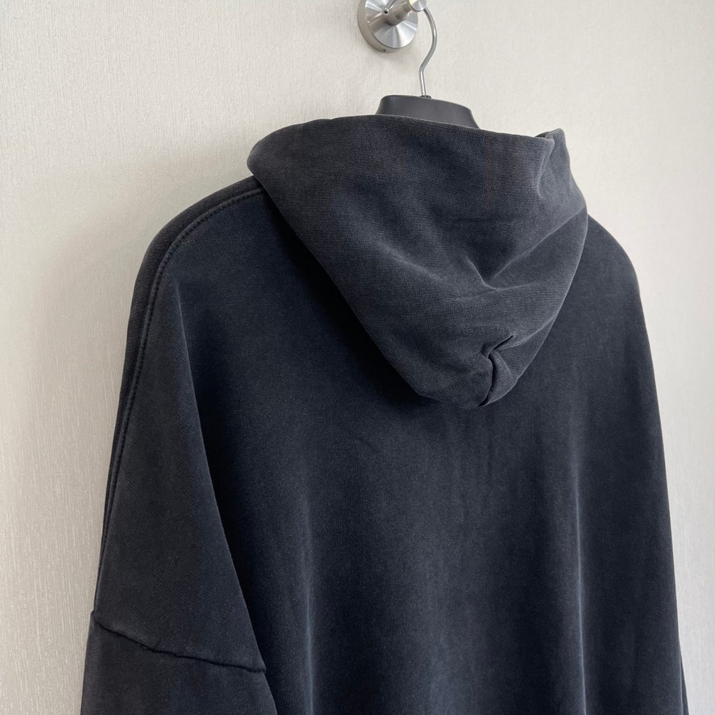 Balenciaga Men Women Spring Autumn High Street Letter Print Black Cotton Faded Loose Long Sleeve Hooded Sweatshirt Ngvp #9345