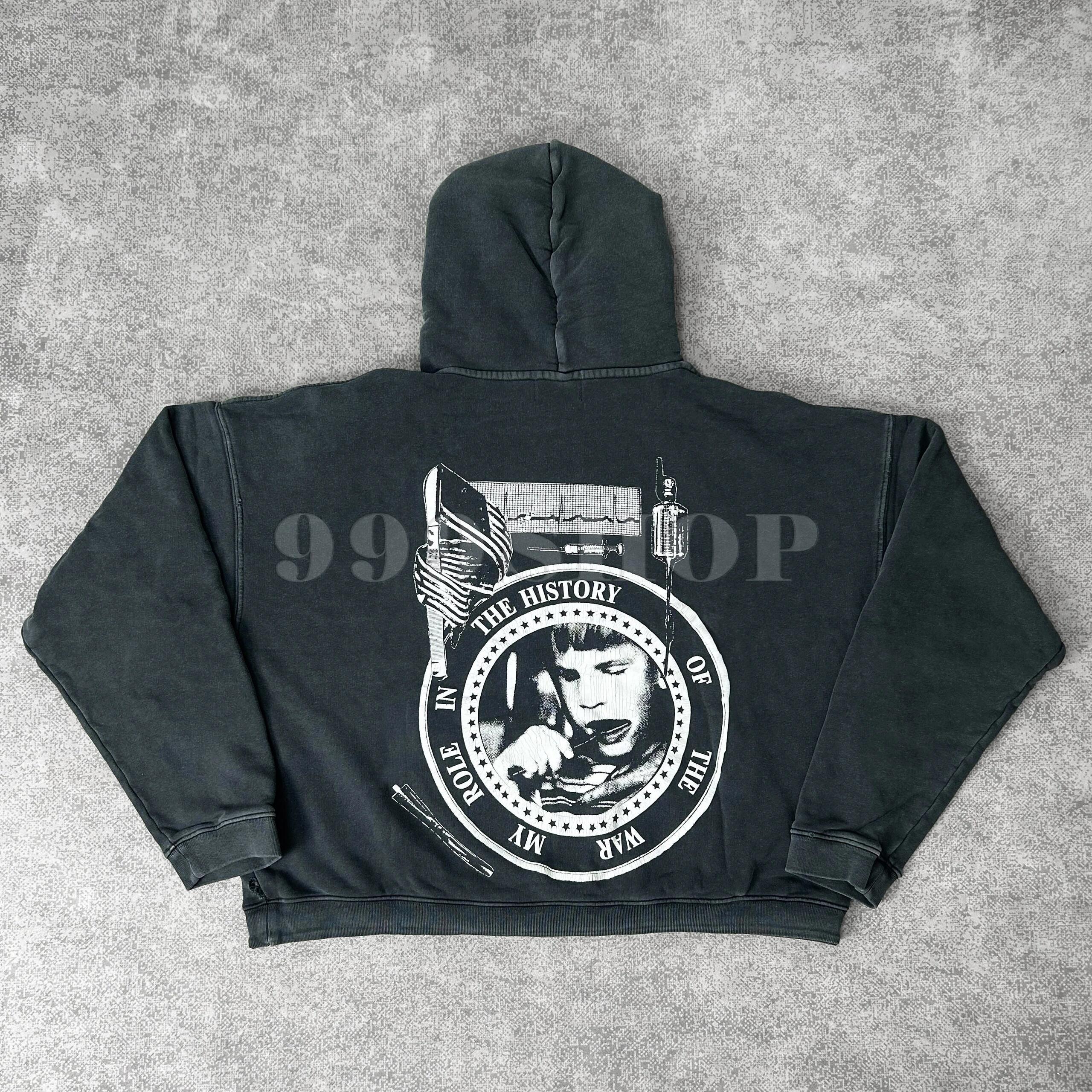 Enfants Riches Deprimes  My Role in the Histort of  War  Washed Distressed Hooded Sweatshirt #333687