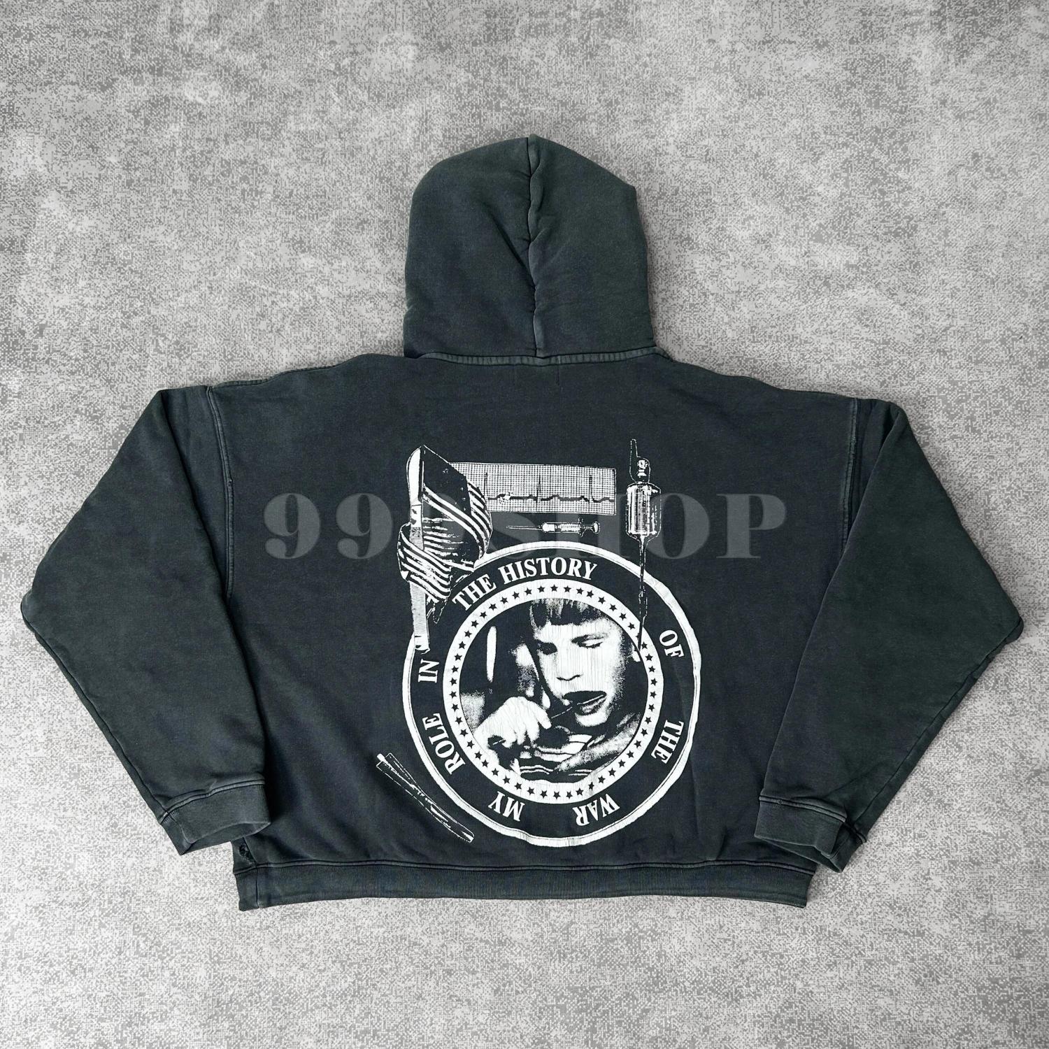 Enfants Riches Deprimes  My Role in the Histort of  War  Washed Distressed Hooded Sweatshirt #333687