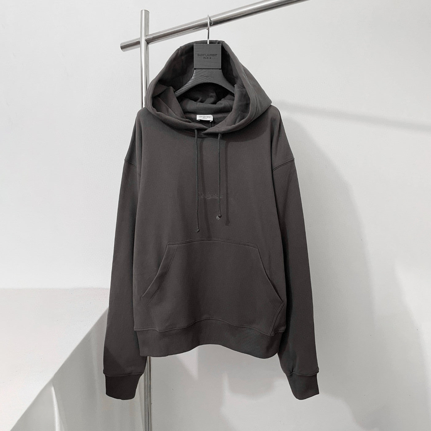 Saint Laurent Men's Spring/Autumn Solid Colour Casual Letter Embroidery Hooded Drawstring Pullover Long Sleeve Sweatshirt Pullover Hoodie #78282