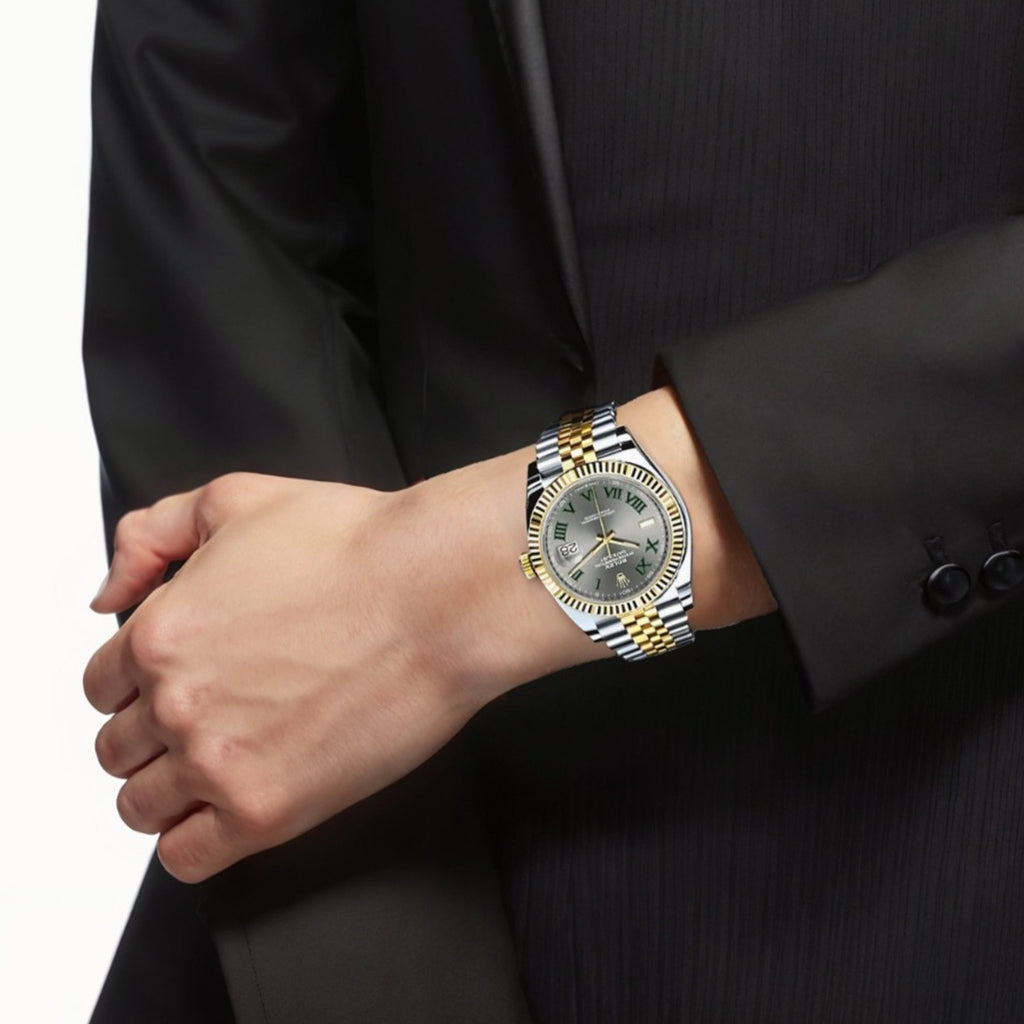 Rolex Men's Green Rolex Log Steel Strap Automatic Waterproof Movement Mechanical Watch Gray Dial #71428