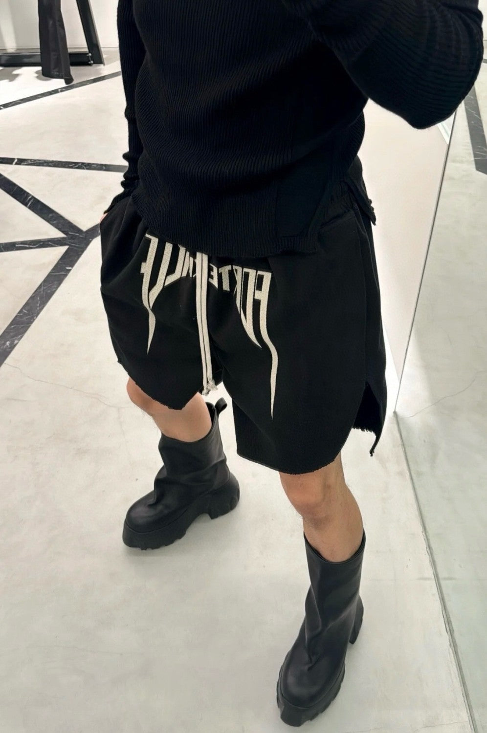 Rick Owens Men's Summer Logo Embroidery Black Washed Casual Cotton Loose Shorts Ngvp #9466