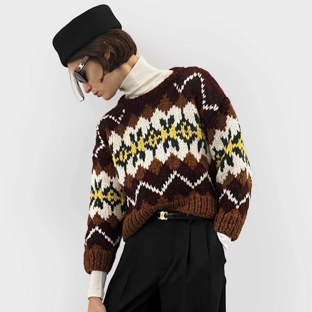 Celine TRIOMPHE Men's And Women's Autumn/winter Fashion Casual Crew Neck Pullover Fair Isle Jacquard Wool Sweater #336598