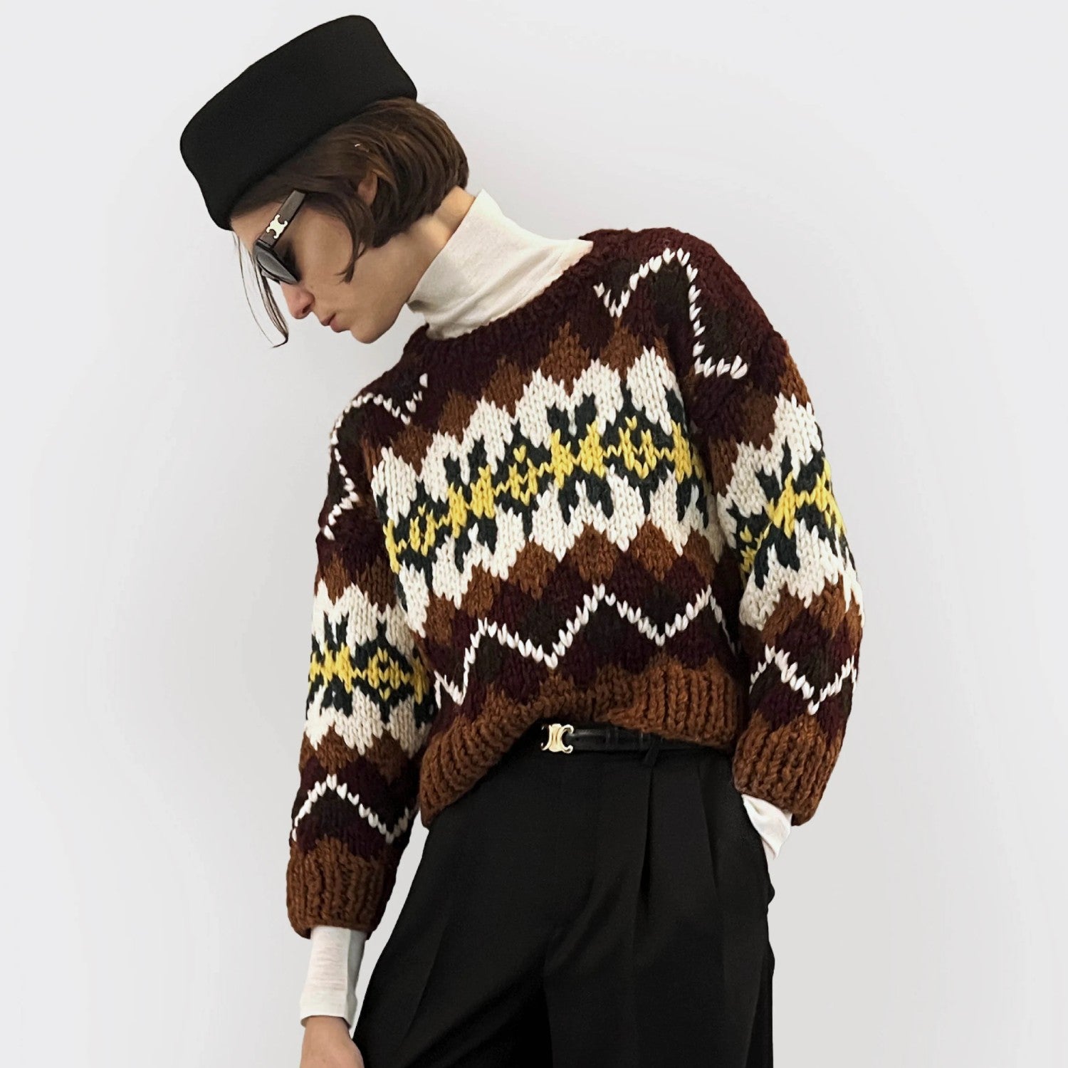 Celine TRIOMPHE Men's And Women's Autumn/winter Fashion Casual Crew Neck Pullover Fair Isle Jacquard Wool Sweater #336598