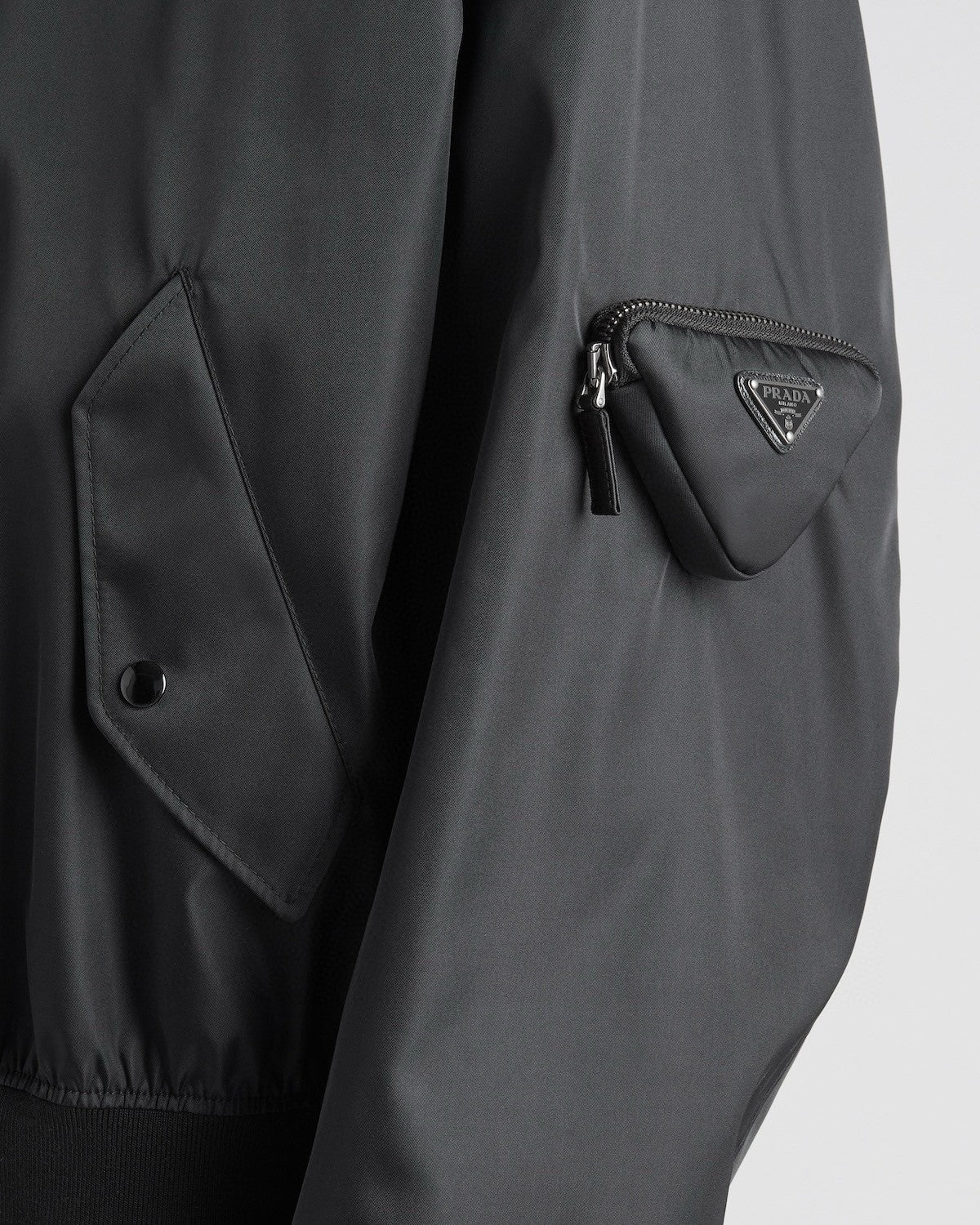 Prada Men's Spring And Fall Black Nylon Zipper Baseball Collar Aviator Jacket #72583