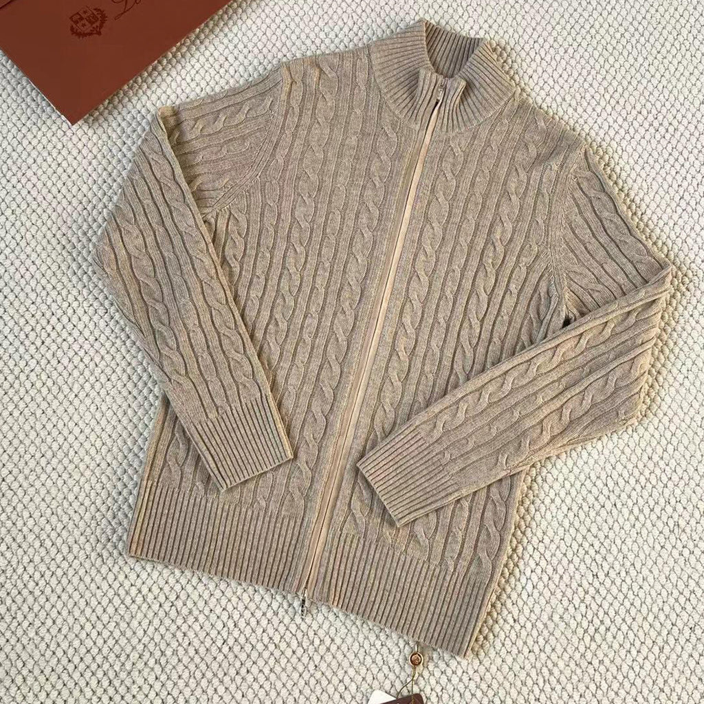 Loro Piana Men's Autumn And Winter Solid Color Zipper Half High Neck Knit Sweater Long Sleeve Jacket Ngvp #9392