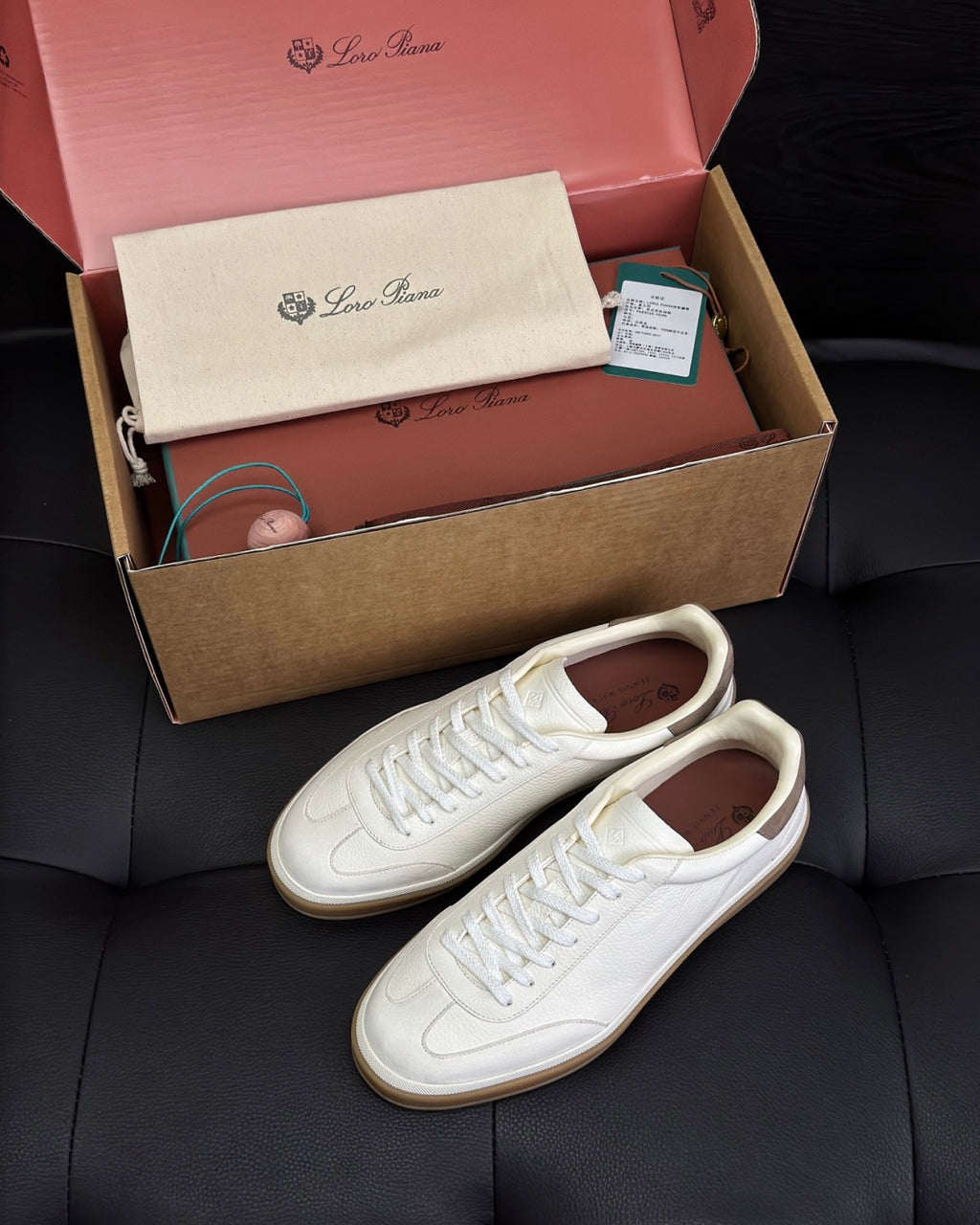 Loro Piana Tennis Walk Men's Solid Color Round Toe Lace-Up Calfskin Low-Top Training Shoes #77437