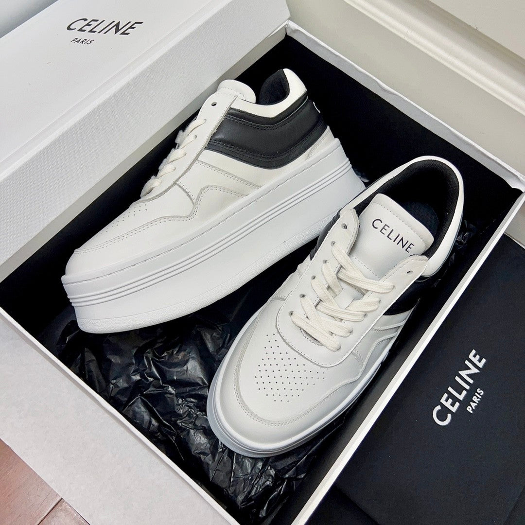 Celine Block Sneakers With Wedge Outsole in Calfskin Optic White #378714