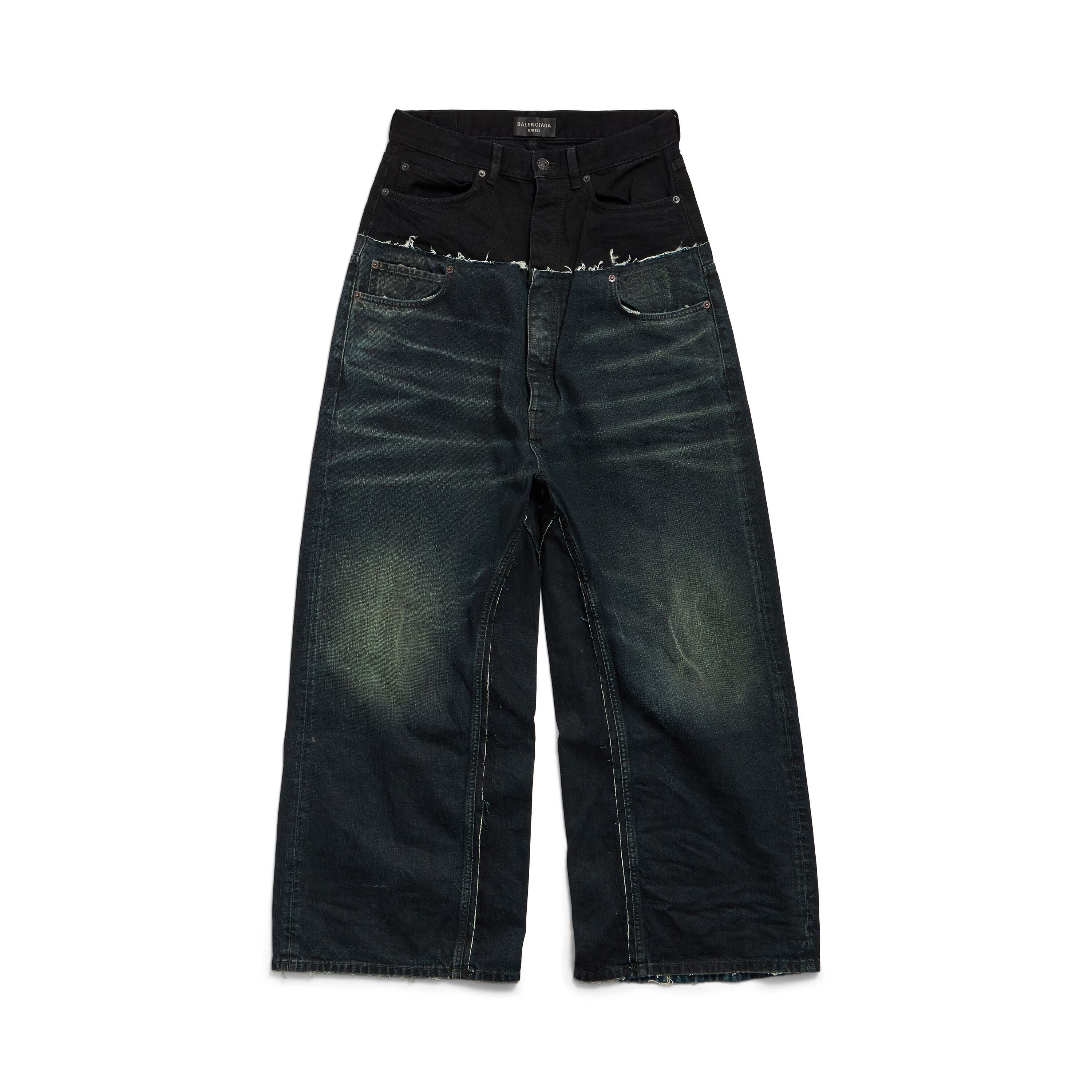 Balenciaga Men's Women's Four Seasons Button Solid Color Cotton Loose Denim Straight Leg Pants Ngvp #9514