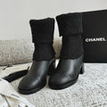Chanel Women's Fall/winter Fashion Casual Round Toe Slip On Leather Cashmere Loop Cuff Mid Calf Boots Shoes #78536