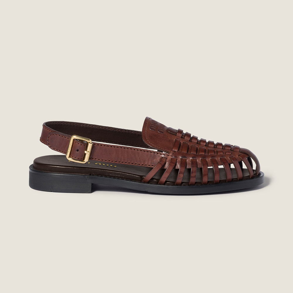 MiuMiu Coffee Leather Slingback Loafers #386850