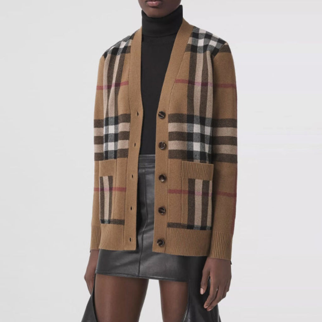 Burberry Men's Spring And Fall Plaid Print Wool Blend Single Breasted V-neck Long Sleeved Knit Cardigan Jacket #74819
