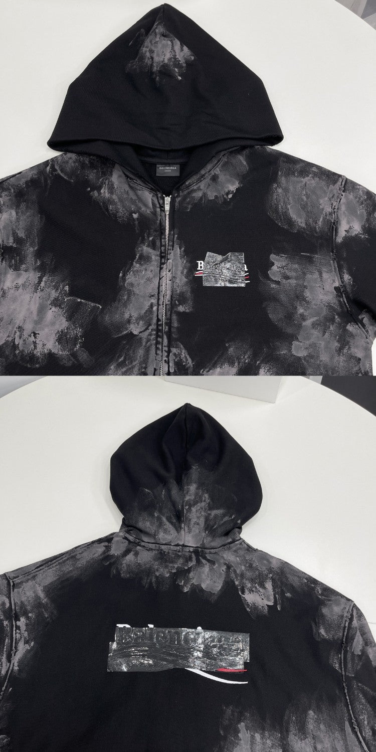 Balenciaga Men's And Women's Logo Graffiti Distressed Spring And Autumn Zipper Loose Solid Color Long Sleeve Hoodie Sweatshirt Ngvp #2314