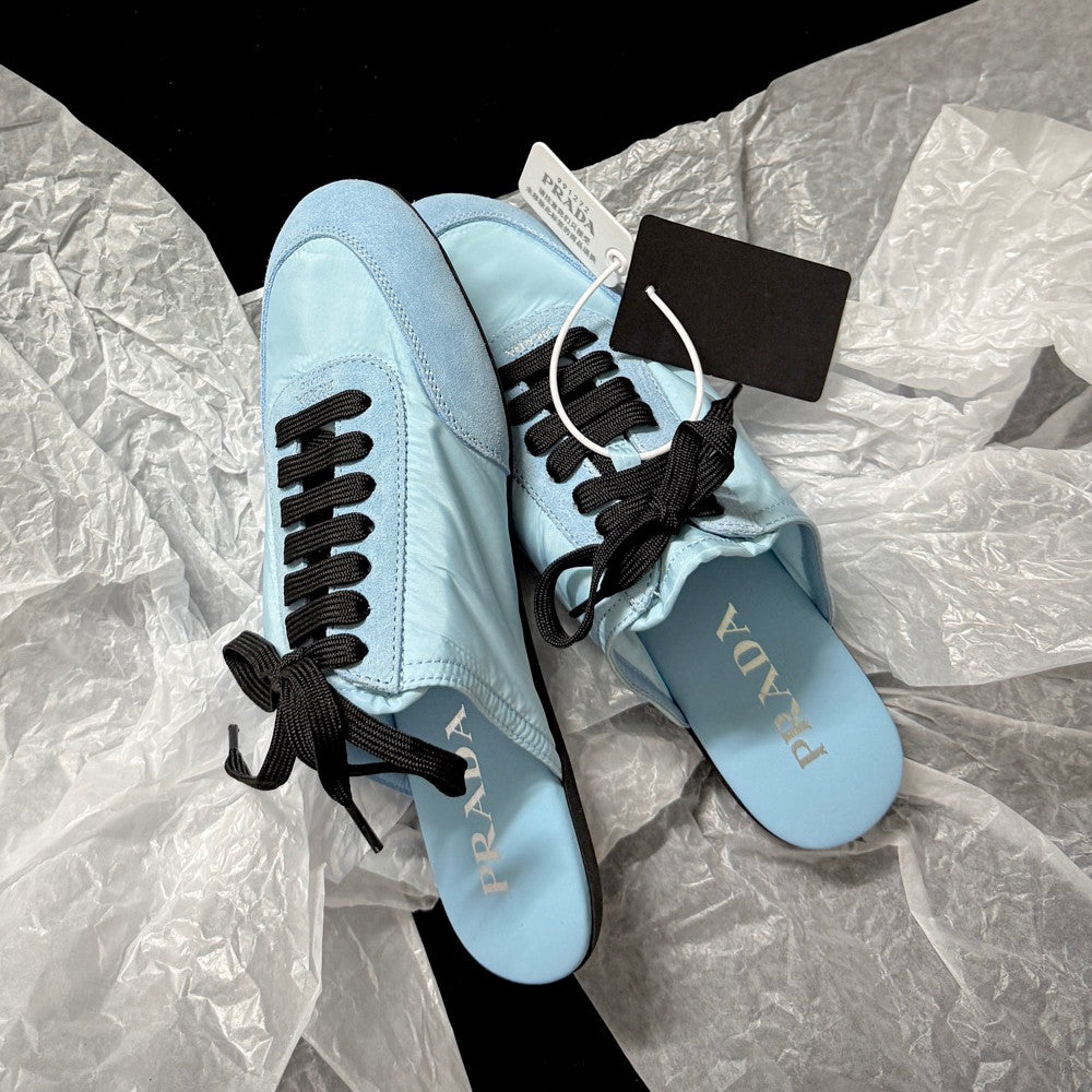 Prada Women's Solid-color Nylon Fabric And Suede Low-top Lace-up Training Shoes #77761